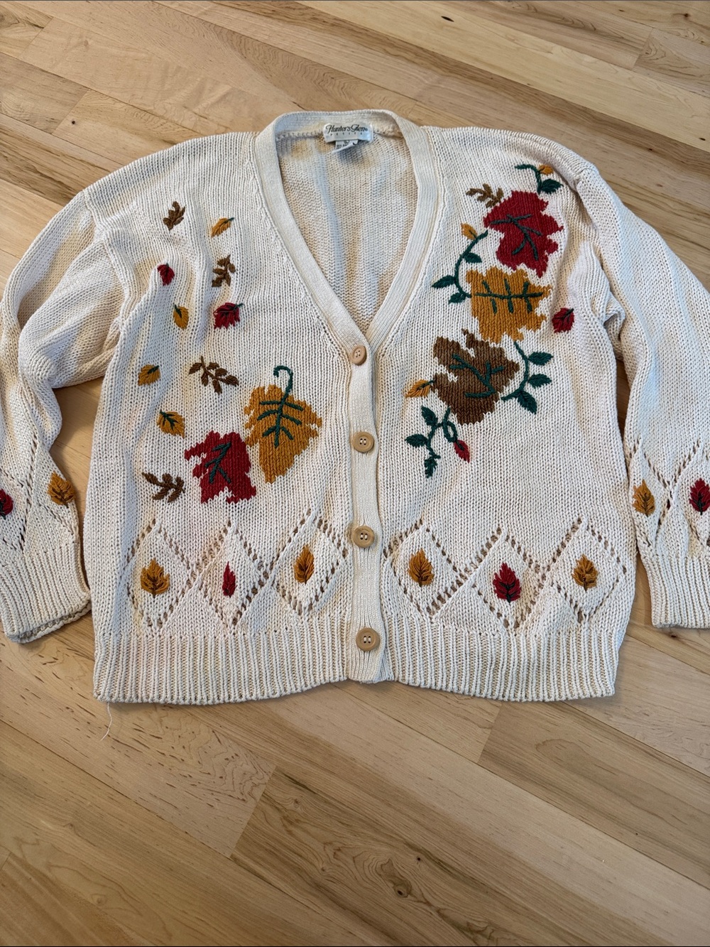Vintage-Fall Leaves Embroidered Knit Cardigan Sweater 🍂-80s